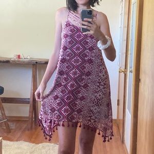 Maurices aztec print pink dress w/ pompom hemline